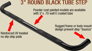3" round black tube side step