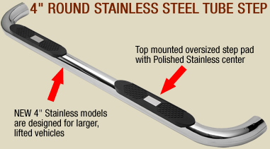 4" round stainless steel tube side step